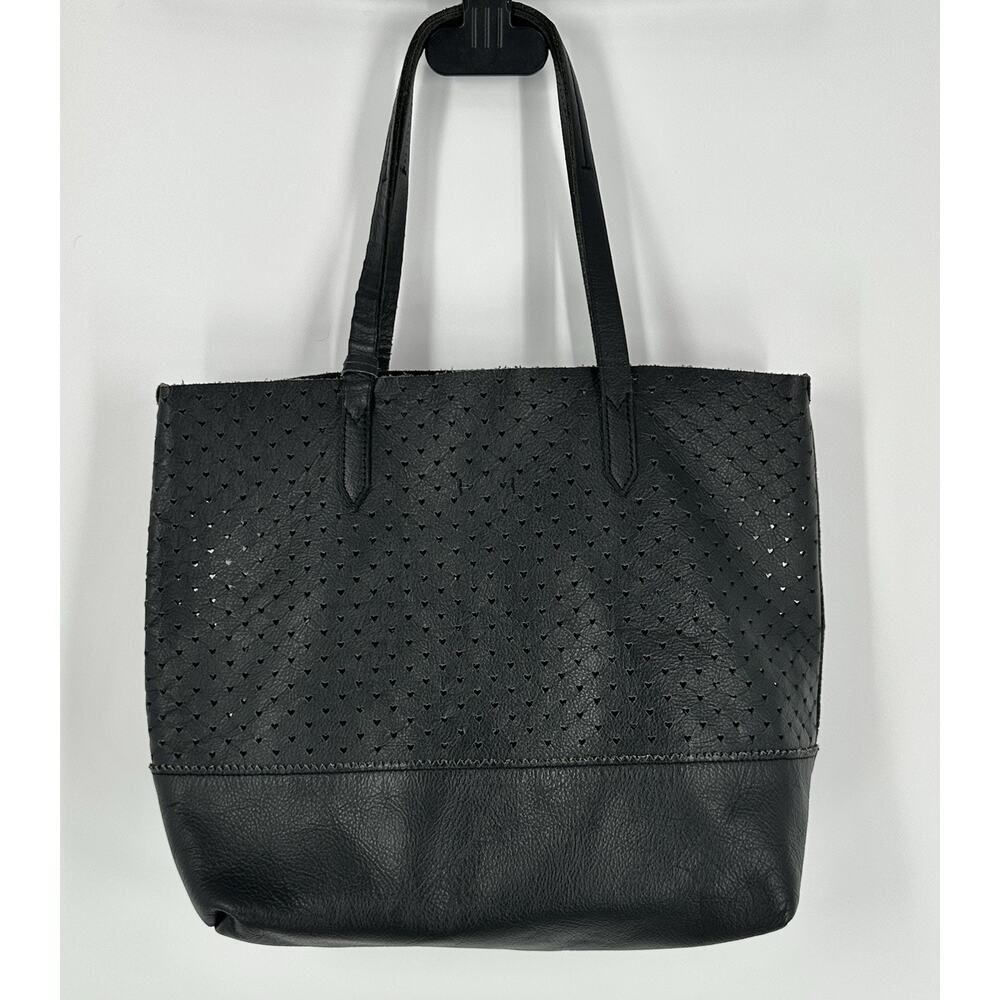 J. Crew Perforated Heart Tote Bag In Black Leather Large - Picture 4 of 10